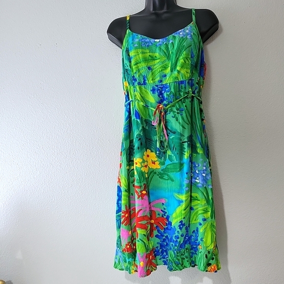 Jams World Women's Green Multicolor Sea Flower Sundress With Belt Size XL - Picture 15 of 16